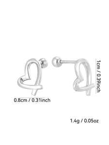 Detail showing S925 silver irregular heart stud earrings with size and weight measurements