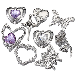 Breloques En Alliage Strass Cœur Papillon Pour Fabrication De Bijoux DIY Couleur Argent Style Y2K