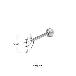 Detail view of 12mm stainless steel skull tongue ring with 2g weight specifications