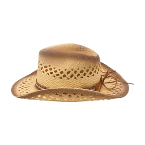 Breathable straw cowboy hat featuring hollow weave, gradient edges, and beaded trim details