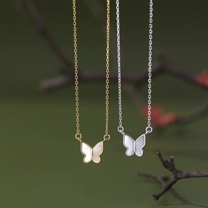 Butterfly Pendant Necklace 925 Sterling Silver White Mother Of Artificial Pearl Elegant Choker For Women Fresh Style