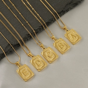 18K gold plated titanium steel alphabet rectangle pendant necklaces for women
