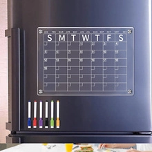 Magnetic acrylic calendar board with six colorful markers for refrigerator organization