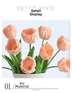 Detail shot of mini PU tulip with warm orange-pink petals and realistic texture