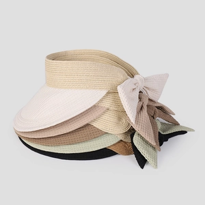 Cappello a Visiera Parasole Estivo da Donna Tesa Larga Traspirante Paglia Carta Poliestere Fiocco Protezione UV Spiaggia Casual