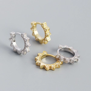 925 Sterling Silver Huggie Hoop Earrings For Women Sunburst Geometric Rhinestone Inlaid Gold Silver Ear Buckles Jewelry
