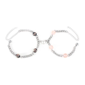 Luminous bead stainless steel Cuban link couples bracelets with magnetic heart clasp