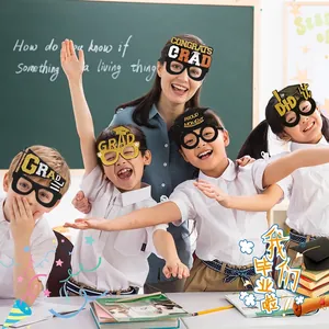 Graduation party eyewear with gold glitter patterns for students celebrating at school