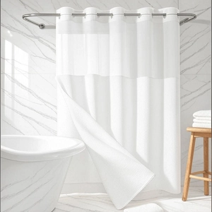 White waffle weave shower curtain with sheer window and snap-in liner for modern bathrooms