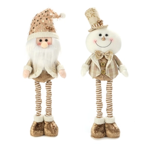 Golden plush Christmas gnomes and snowman figurines with shimmering sequin details