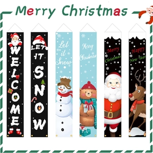 Set of 6 Christmas door banners featuring Santa and Reindeer for holiday party decor