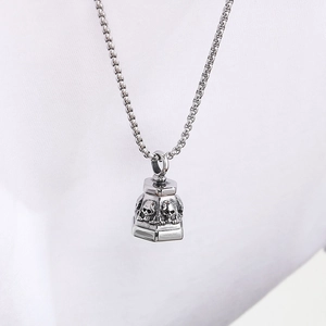 Gothic punk style stainless steel skull pendant with hexagonal bell design for men