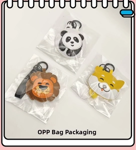 Three cute animal leather keychains including panda and lion packed in OPP bags