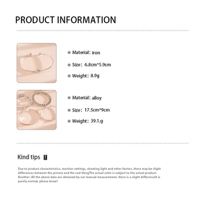 Gedetailleerde productspecificaties voor 4-delige metalen armbandenset met maten