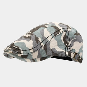Vintage camouflage flat cap with adjustable metal buckle and street style patterns