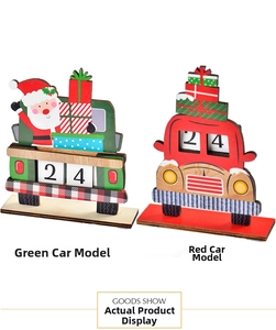 Detail of wooden Christmas truck advent calendars with manual date flip blocks