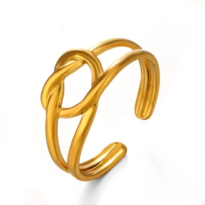 Minimalist 18K gold plated double twist knot heart ring for women on white background