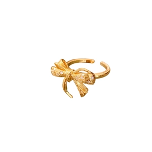 Elegant 18K gold plated bow ring with sparkling diamonds and adjustable open band for women