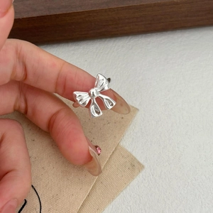 Bow Knot Ring 925 Sterling Silver Open Adjustable Finger Jewelry Elegant Minimalist For Women Girls