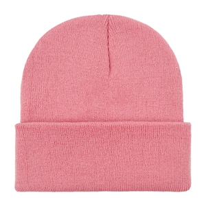 Classic pink knitted beanie hat for winter warmth with high-quality ribbed texture