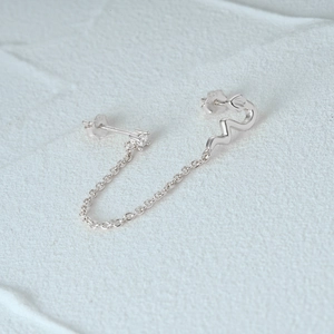 Macro shot of S925 sterling silver snake ear cuff with a fine chain and zircon stone