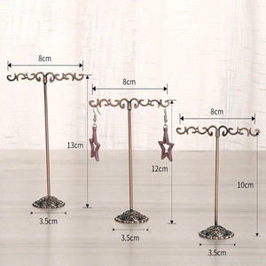 Antique bronze metal earring display stands in three heights with size specifications