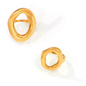 Minimalist irregular geometric hollow ring in polished gold plated titanium steel