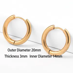 Minimalist gold geometric hoop earrings with 20mm outer diameter and 3mm thick band