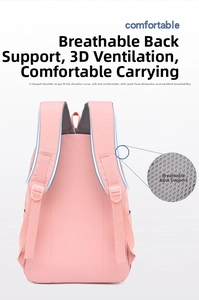 Detail of pink backpack with breathable honeycomb mesh back and S-shaped shoulder straps