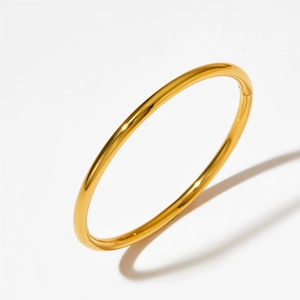 Polished minimalist gold titanium steel solid bangle bracelet for women with glossy finish