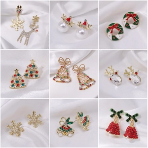 Alloy Rhinestone Enamel Christmas Earrings For Women Festive Santa Reindeer Snowflake Holiday Jewelry Gift