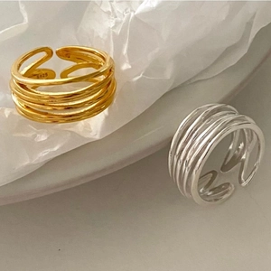 Minimalist S925 sterling silver multilayer wire wrapped open rings in gold and silver