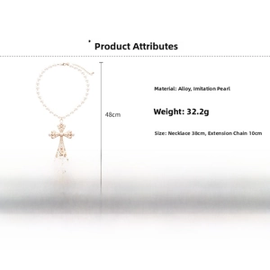 Size chart showing 48cm faux pearl cross necklace dimensions and specifications