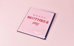 Detailed view of 3D Mother's Day card with floral lettering in protective sleeve