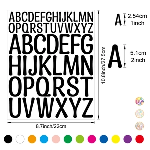Waterproof vinyl alphabet stickers in 12 colors with 1 and 2 inch capital letters