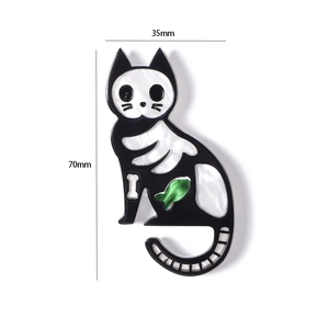 Acrylic black and white cat brooch with size dimensions 35mm by 70mm for clothing decor