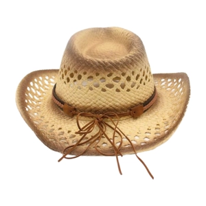 Ethno-Stroh-Cowboyhut mit Belüftungsschlitzen und dekorativem Quastenband für Sommer