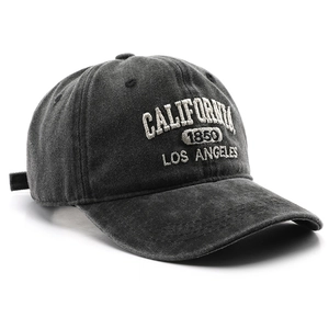 Retro washed charcoal baseball cap with California 1850 embroidery on cotton twill fabric