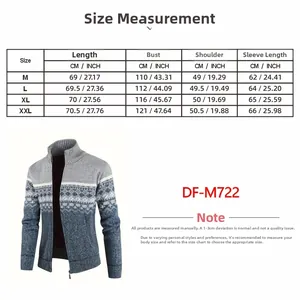 Detaillierte Größentabelle für Herrenstrickjacke mit Stehkragen in Zentimetern und Zoll