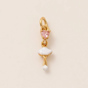 Gold 18K ballerina pendant with pink heart gemstone and white enamel details