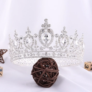 Baroque silver bridal crown with heart patterns and sparkling rhinestones for weddings