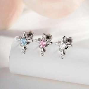Titanium Steel Cross Heart Zircon Ear Cartilage Stud Earrings Winding Snake Design Piercing Jewelry