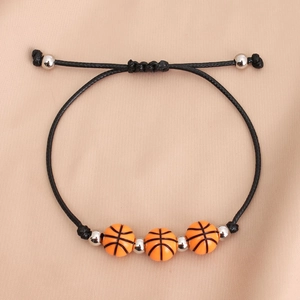 Bracciale regolabile in cordino nero con perline da basket arancioni e sfere d'argento