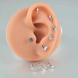 Minimalist Stainless Steel Stud Earrings Polished Heart Star Moon Cross Butterfly Rabbit Cartilage Helix Jewelry For Women