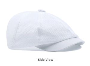 Side view of white mesh breathable sun hat with fine canvas brim for outdoor sports