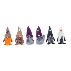 Set of six handcrafted knitted coffee gnomes with pointed hats and plush beards decoration