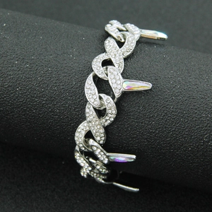 Silver Cuban chain necklace with leaf design and colorful crystals for men in cool style