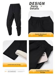 Dettagli dei pantaloni in pile neri da uomo con coulisse elastica e tasche laterali