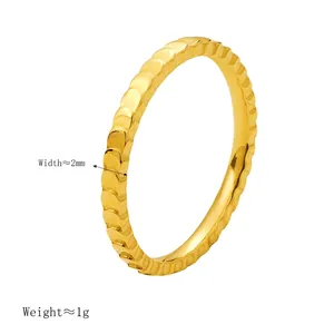 Golden titanium steel ring with unique fish scale texture and 2mm slim band width