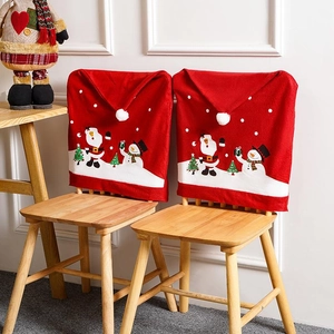 Christmas Chair Covers Santa Claus Snowman Print Non Woven Fabric Dining Room Decorative Protectors Holiday Party Decor
